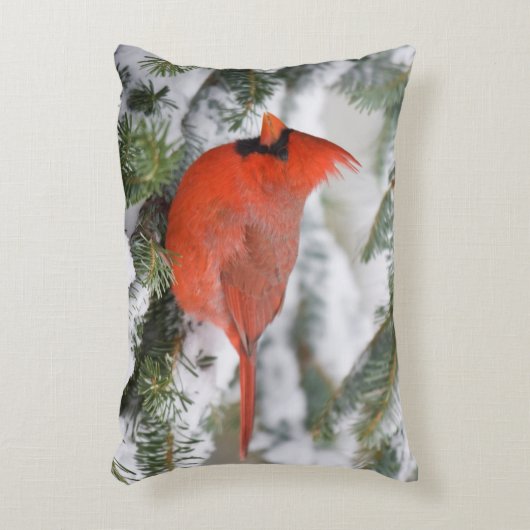 北部の（鳥）ショウジョウコウカンチョウで冬のバルサムモミの木 アクセントクッション (正面(垂直))