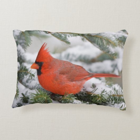 北部の(鳥)ショウジョウコウカンチョウで冬のバルサムモミの木 アクセントクッション (裏面)