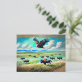 北飛んでいる米の水牛の群れの上の鷲 ポストカード (スタンド正面)