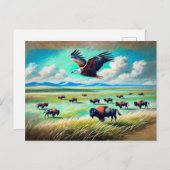 北飛んでいる米の水牛の群れの上の鷲 ポストカード (正面/裏面)