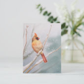 北（鳥）ショウジョウコウカンチョウの女性鳥水彩画 ポストカード (スタンド正面)