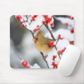 北（鳥）ショウジョウコウカンチョウの雌がコモン・ウィンターベリー マウスパッド (マウス)