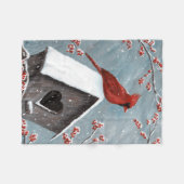 北(鳥)ショウジョウコウカンチョウ冬の雪 フリースブランケット (正面(横))