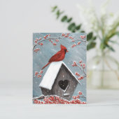 北（鳥）ショウジョウコウカンチョウ冬の雪 ポストカード (スタンド正面)