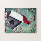 北（鳥）ショウジョウコウカンチョウ冬の雪 |緑 ジグソーパズル (横)