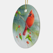 北(鳥)ショウジョウコウカンチョウ鳥の水彩画 セラミックオーナメント (左)