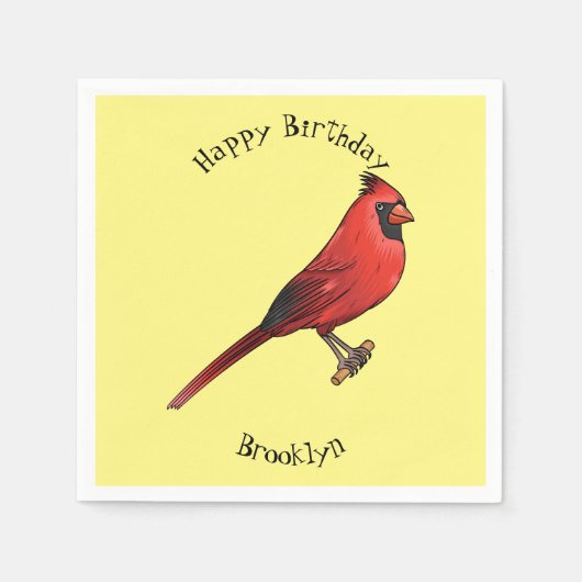 北（鳥）ショウジョウコウカンチョウ鳥の漫画イラストレーション スタンダードカクテルナプキン (正面)