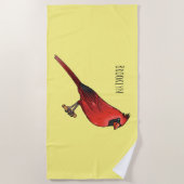北（鳥）ショウジョウコウカンチョウ鳥の漫画イラストレーション ビーチタオル (正面)