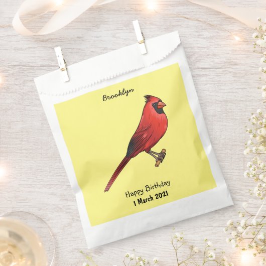 北（鳥）ショウジョウコウカンチョウ鳥の漫画イラストレーション フェイバーバッグ (クリップ留めされた状態)