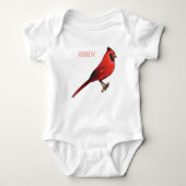 北(鳥)ショウジョウコウカンチョウ鳥の漫画イラストレーション ベビーボディスーツ (正面)