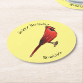 北（鳥）ショウジョウコウカンチョウ鳥の漫画イラストレーション ラウンドペーパーコースター (アングル)