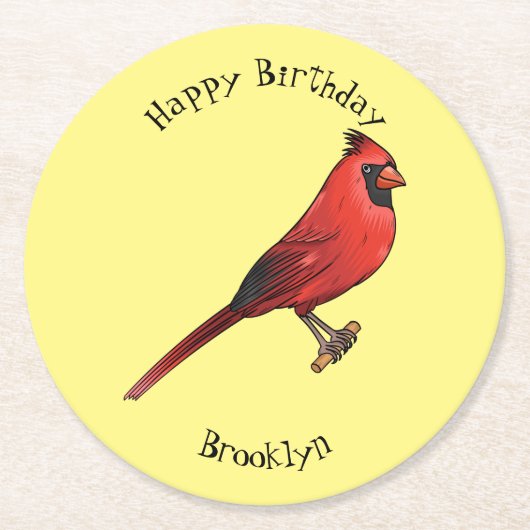 北（鳥）ショウジョウコウカンチョウ鳥の漫画イラストレーション ラウンドペーパーコースター (正面)