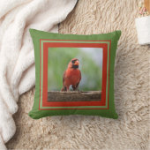 北（鳥）ショウジョウコウカンチョウ、赤と緑の枠 クッション (ブランケット)