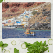 北Santoriniの島ギリシャのOiaの村 キッチンタオル (折り畳み)