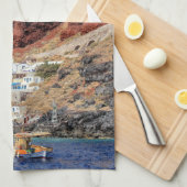 北Santoriniの島ギリシャのOiaの村 キッチンタオル (四つ折り)