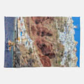 北Santoriniの島ギリシャのOiaの村 キッチンタオル (横)