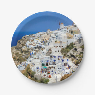 北Santoriniの島ギリシャのOiaの村 ペーパープレート