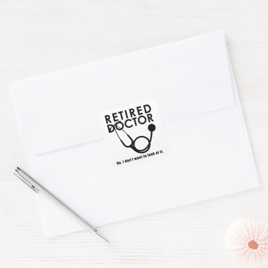 医おもしろい退職した医の聴診器 スクエアシール (封筒)