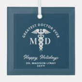 医エレガント医のクリパーソナライズされたスマス ガラスオーナメント (正面)