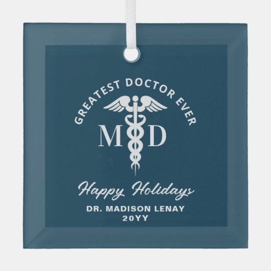 医エレガント医のクリパーソナライズされたスマス ガラスオーナメント (正面)