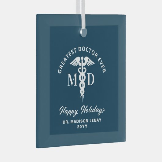 医エレガント医のクリパーソナライズされたスマス ガラスオーナメント (正面右)