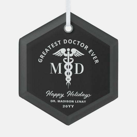 医エレガント医のクリパーソナライズされたスマス ガラスオーナメント (正面)