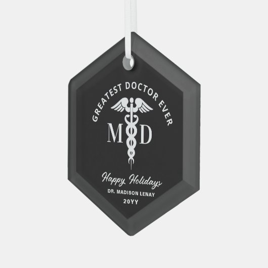 医エレガント医のクリパーソナライズされたスマス ガラスオーナメント (正面左)