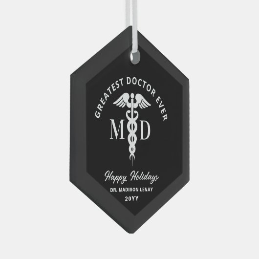 医エレガント医のクリパーソナライズされたスマス ガラスオーナメント (正面右)