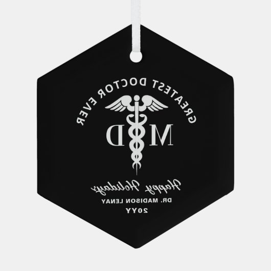 医エレガント医のクリパーソナライズされたスマス ガラスオーナメント (裏面)