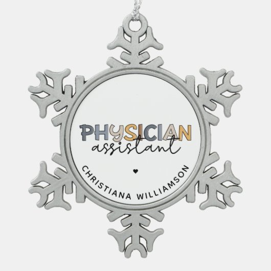 医カスタム助手PA感謝ギフト スノーフレークピューターオーナメント (正面)