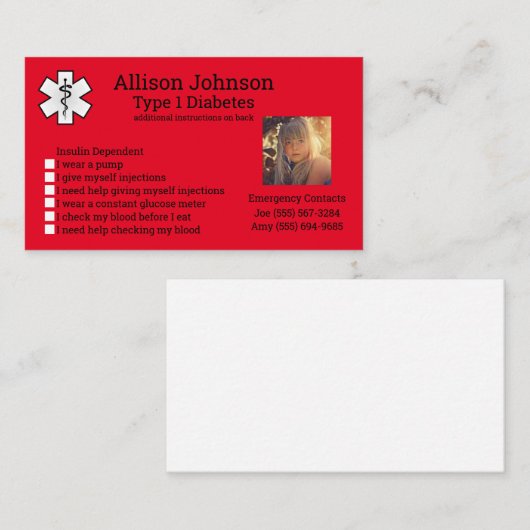 医カスタム療用警告カード緊急連絡時 名刺 (正面/裏面)