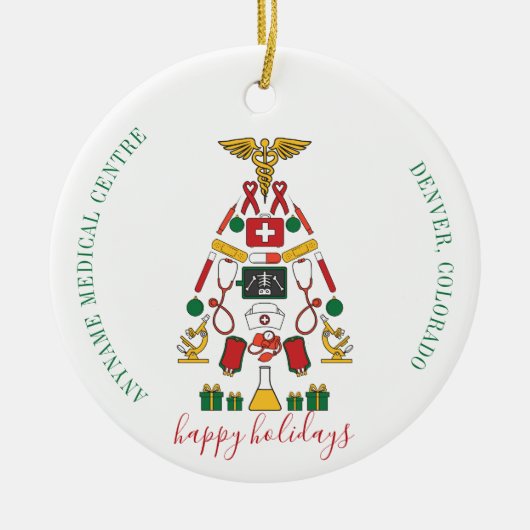 医パーソナライズされた企業の療センターナース医師 セラミックオーナメント (正面)