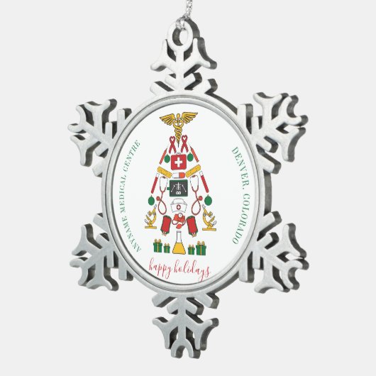 医パーソナライズされた企業の療センター スノーフレークピューターオーナメント (右)