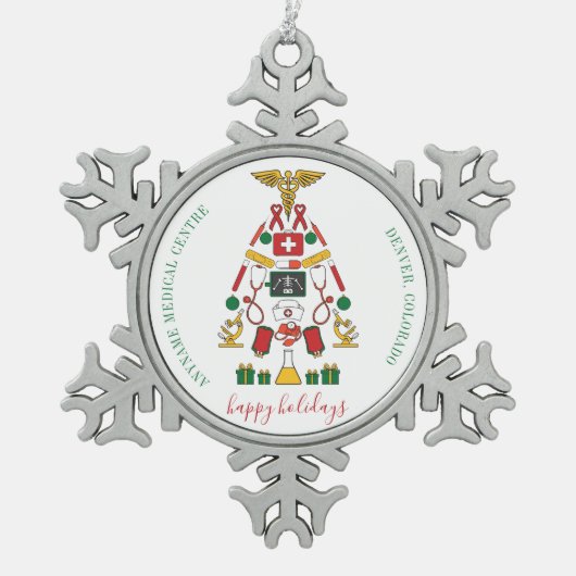 医パーソナライズされた企業の療センター スノーフレークピューターオーナメント (正面)