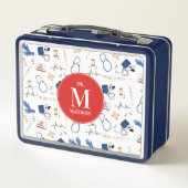 医モダン医ナース模様モノグラム メタルランチボックス (裏面)