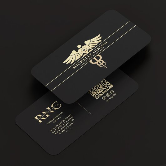 医モダン医モノグラムカドゥセウス黒金ゴールド 名刺
