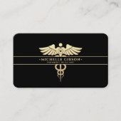 医モダン医モノグラムカドゥセウス黒金ゴールド 名刺 (正面)