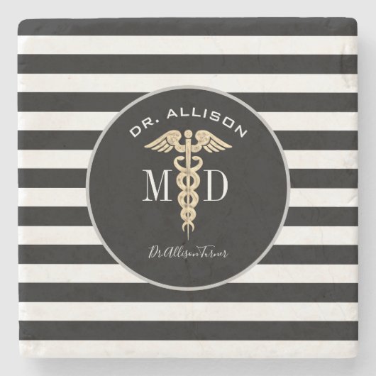 医モダン者MDグレー卒業パーソナライズされた ストーンコースター (正面)