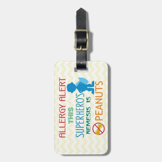 医学のキットのためのピーナツアレルギーのスーパーヒーロー警報ラベル ラゲッジタグ (正面縦)