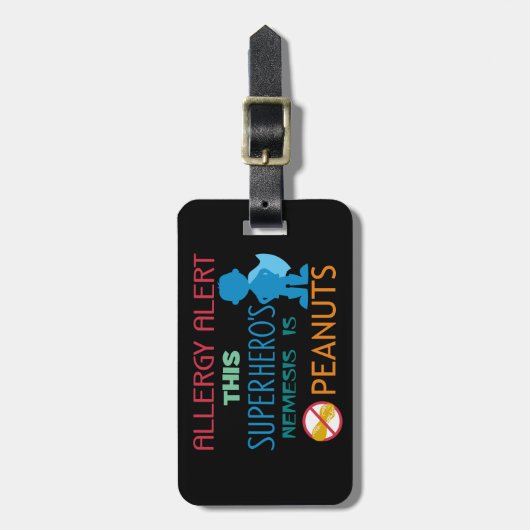 医学のキットのためのピーナツアレルギーのスーパーヒーロー警報ラベル ラゲッジタグ (正面縦)