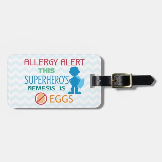 医学のキットのための卵のアレルギーのスーパーヒーロー警報ラベル ラゲッジタグ (正面横)