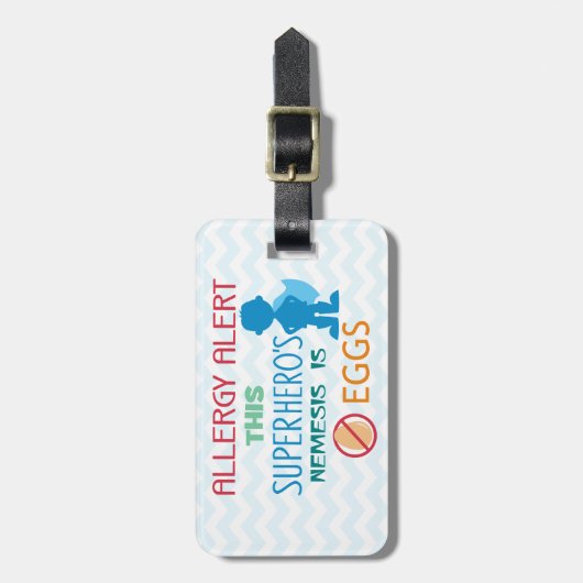医学のキットのための卵のアレルギーのスーパーヒーロー警報ラベル ラゲッジタグ (正面縦)