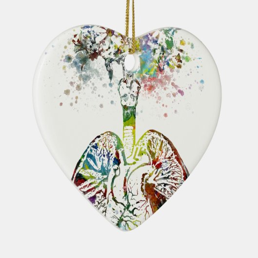 医学のギフトのハートおよび肺モチーフ セラミックオーナメント (右)
