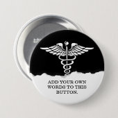 医学のケリュケイオンのカスタムな文字の固体黒 缶バッジ (正面&裏面)