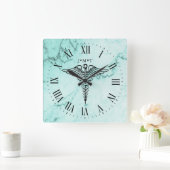 医学のケリュケイオンの記号のカスタムなイニシャルの大理石 スクエア壁時計 (ホーム)