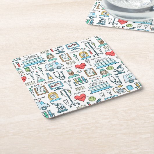 医学のデザインパターン スクエアペーパーコースター (アングル)