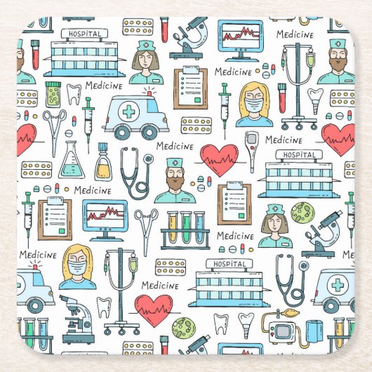 医学のデザインパターン スクエアペーパーコースター (正面)