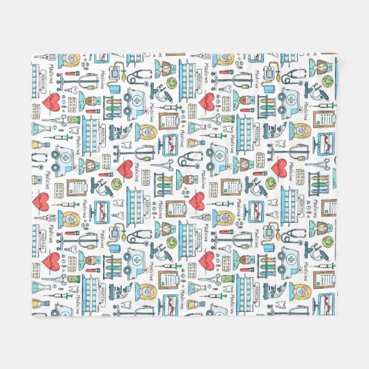 医学のデザインパターン フリースブランケット (正面(横))