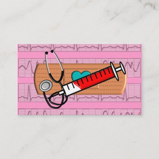 医学の名刺の大きいバンドエイドのピンクII 名刺 (正面)