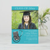 医学の看護専門学校のティール(緑がかった色)の写真の卒業 招待状 (スタンド正面)